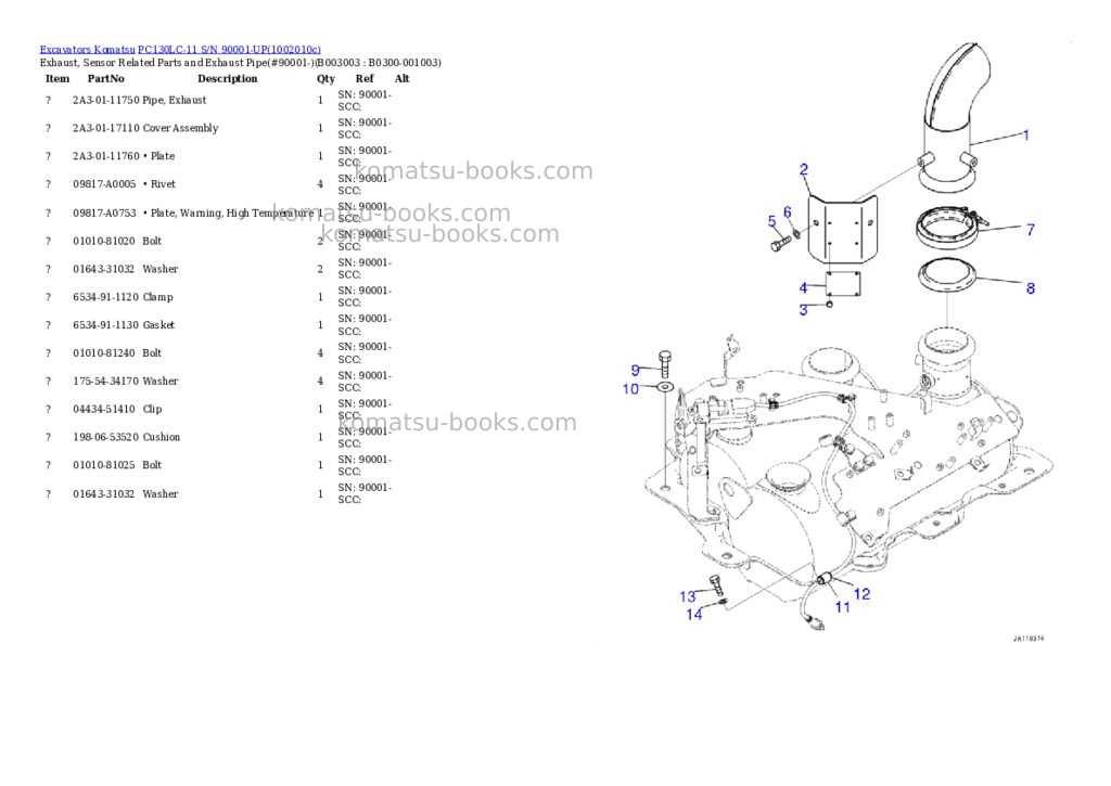 Komatsu PC130LC-11 S/N 90001-UP Parts catalog cover Page 10