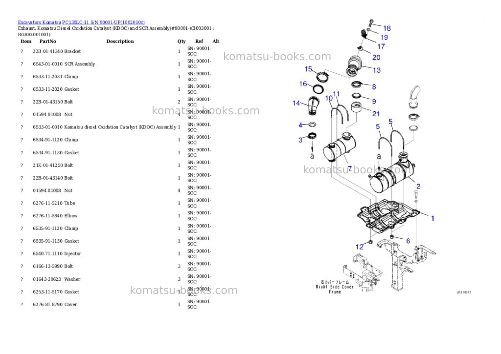 Komatsu PC130LC-11 S/N 90001-UP Parts catalog cover Page 8