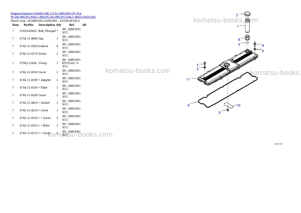 Komatsu SAA6D114E-3 S/N 26893591-UP (For PC300-8M2/PC300LC-8M2/PC350-8M2/PC350LC-8M2) Parts catalog cover