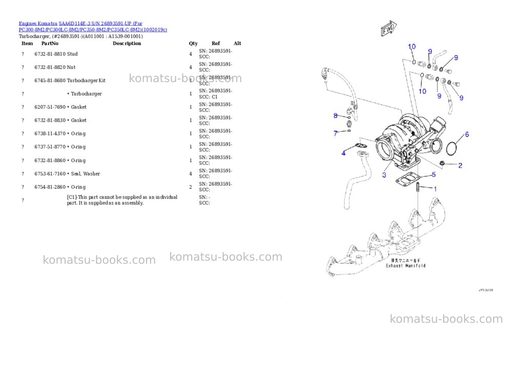 Komatsu SAA6D114E-3 S/N 26893591-UP (For PC300-8M2/PC300LC-8M2/PC350-8M2/PC350LC-8M2) Parts catalog cover Page 10