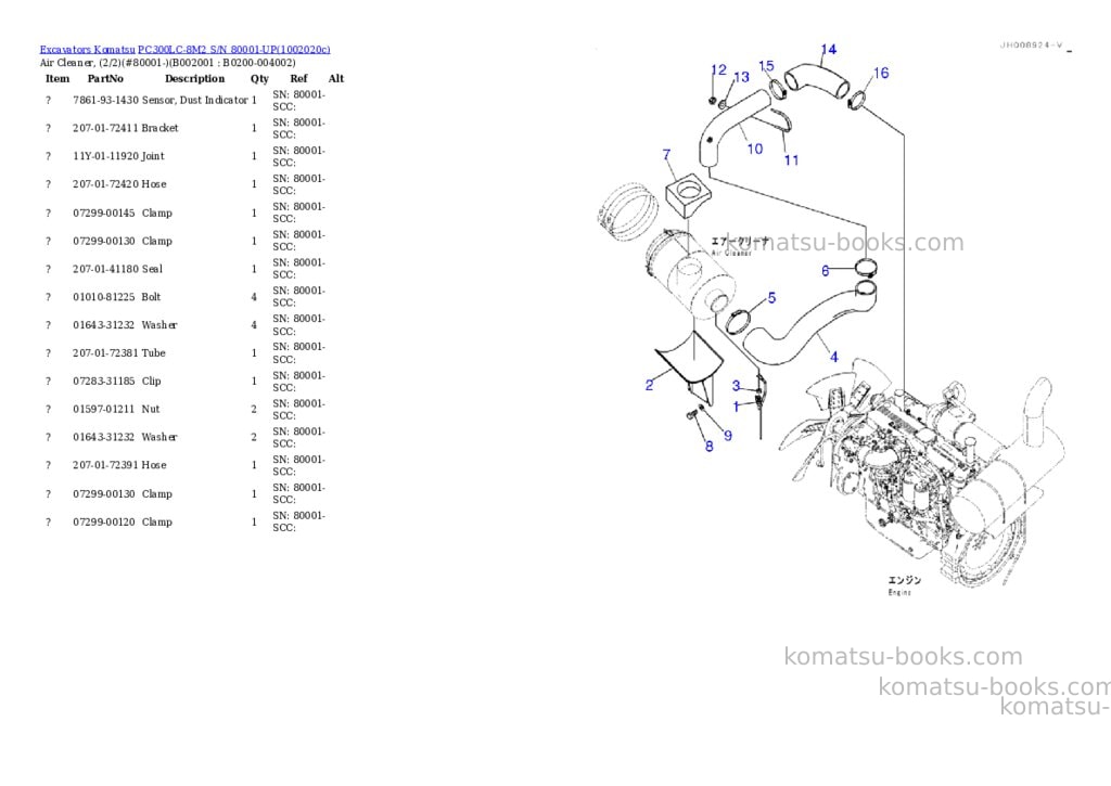 Komatsu PC300LC-8M2 S/N 80001-UP Parts catalog cover Komatsu PC300LC-8M2 S/N 80001-UP Parts catalog cover