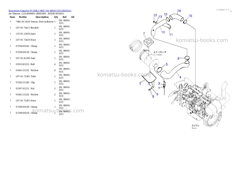 Komatsu PC350LC-8M2 S/N 80001-UP Parts catalog cover Komatsu PC350LC-8M2 S/N 80001-UP Parts catalog cover