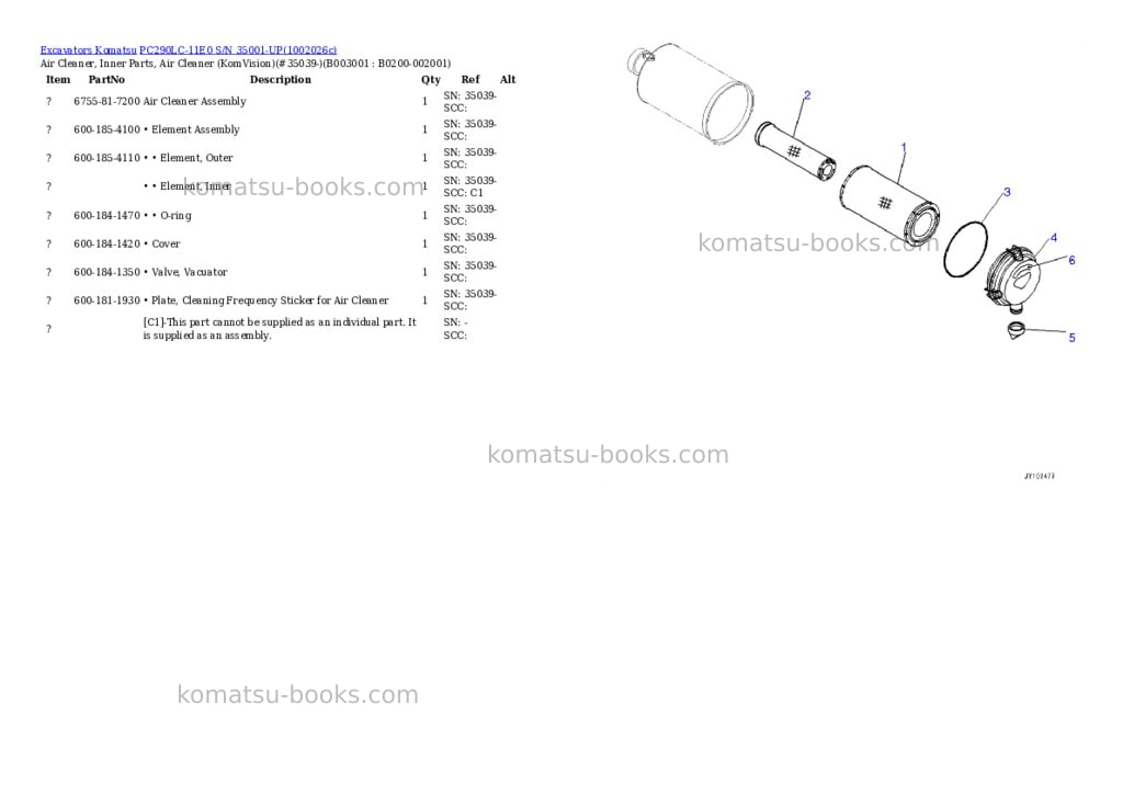Komatsu PC290LC-11E0 S/N 35001-UP Parts catalog cover Page 7 Komatsu PC290LC-11E0 S/N 35001-UP Parts catalog cover Page 7