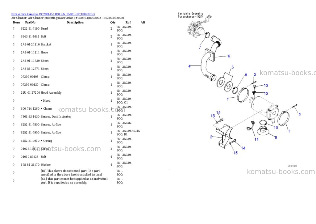 Komatsu PC290LC-11E0 S/N 35001-UP Parts catalog cover Page 8 Komatsu PC290LC-11E0 S/N 35001-UP Parts catalog cover Page 8