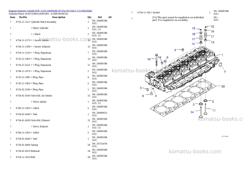 Komatsu SAA6D107E-3 S/N 26609188-UP (For PC210LC-11) Parts catalog cover