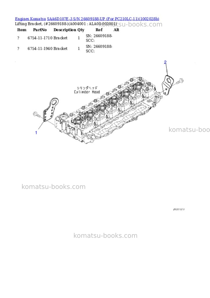 Komatsu SAA6D107E-3 S/N 26609188-UP (For PC210LC-11) Parts catalog cover Page 4