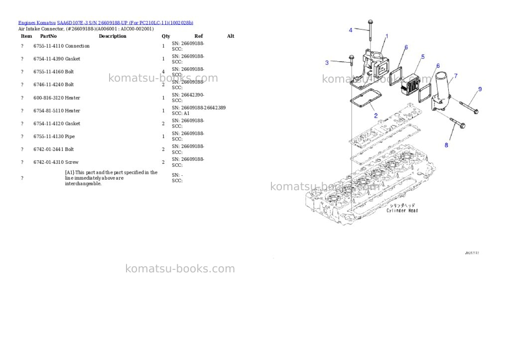 Komatsu SAA6D107E-3 S/N 26609188-UP (For PC210LC-11) Parts catalog cover Page 6
