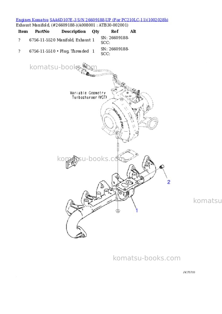 Komatsu SAA6D107E-3 S/N 26609188-UP (For PC210LC-11) Parts catalog cover Page 8