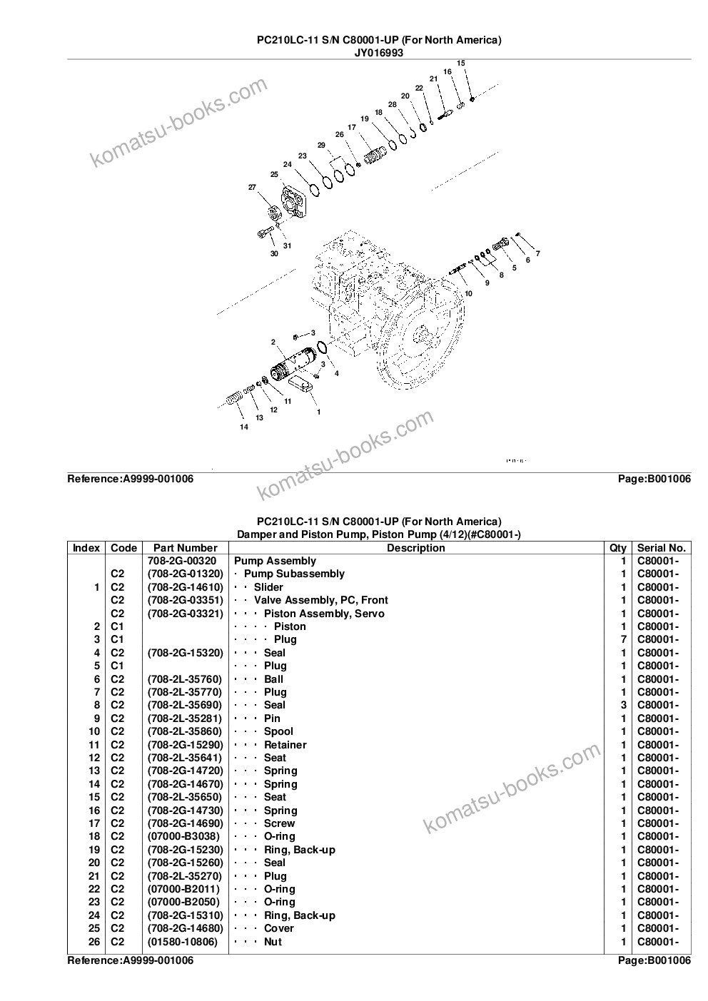 Komatsu PC210LC-11 S/N C80001-UP (For North America) Parts catalog cover Page 10