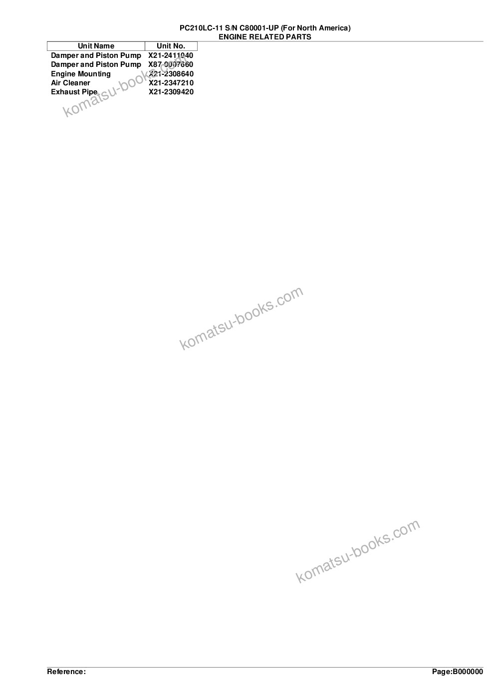 Komatsu PC210LC-11 S/N C80001-UP (For North America) Parts catalog cover Page 2