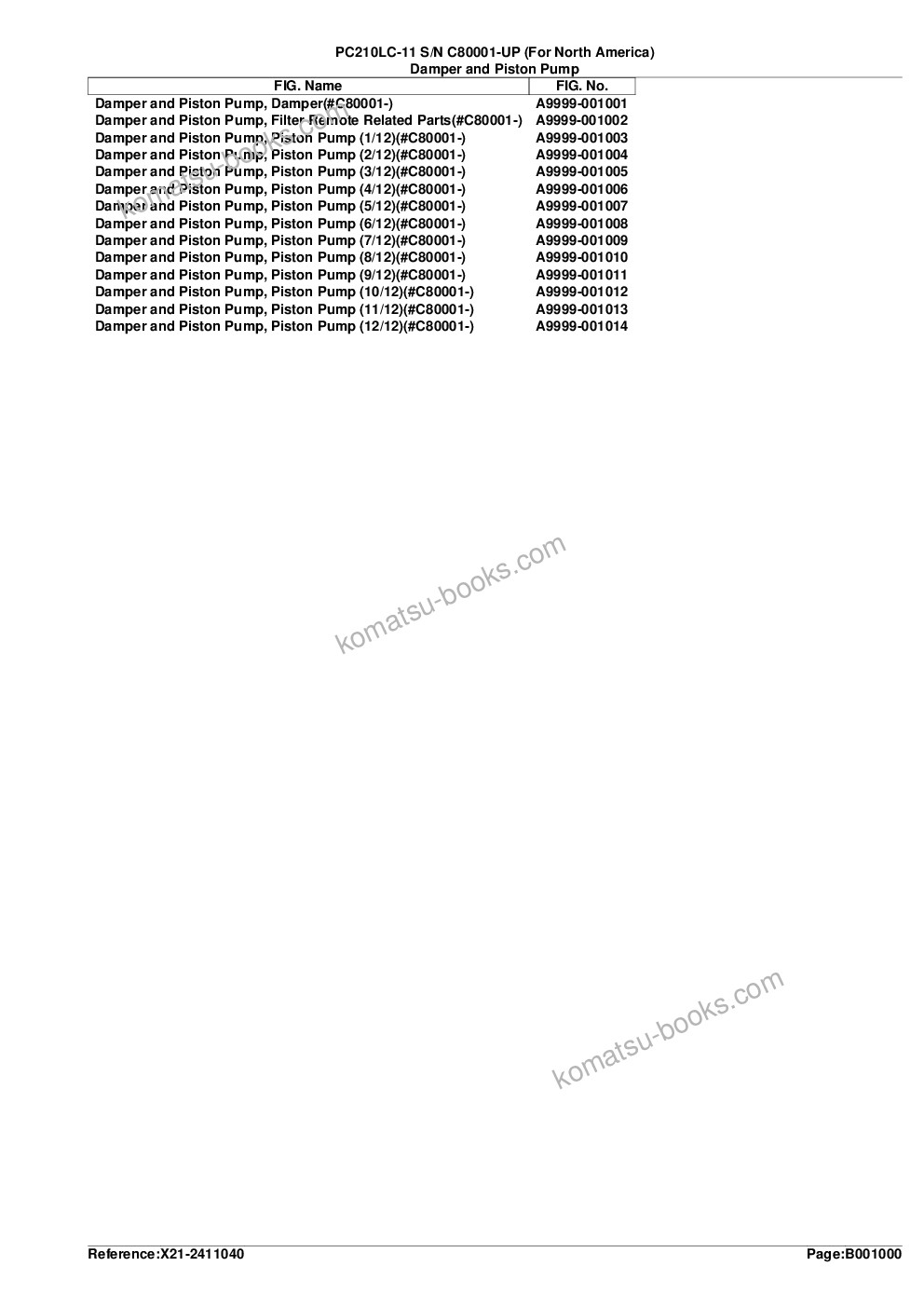 Komatsu PC210LC-11 S/N C80001-UP (For North America) Parts catalog cover Page 3