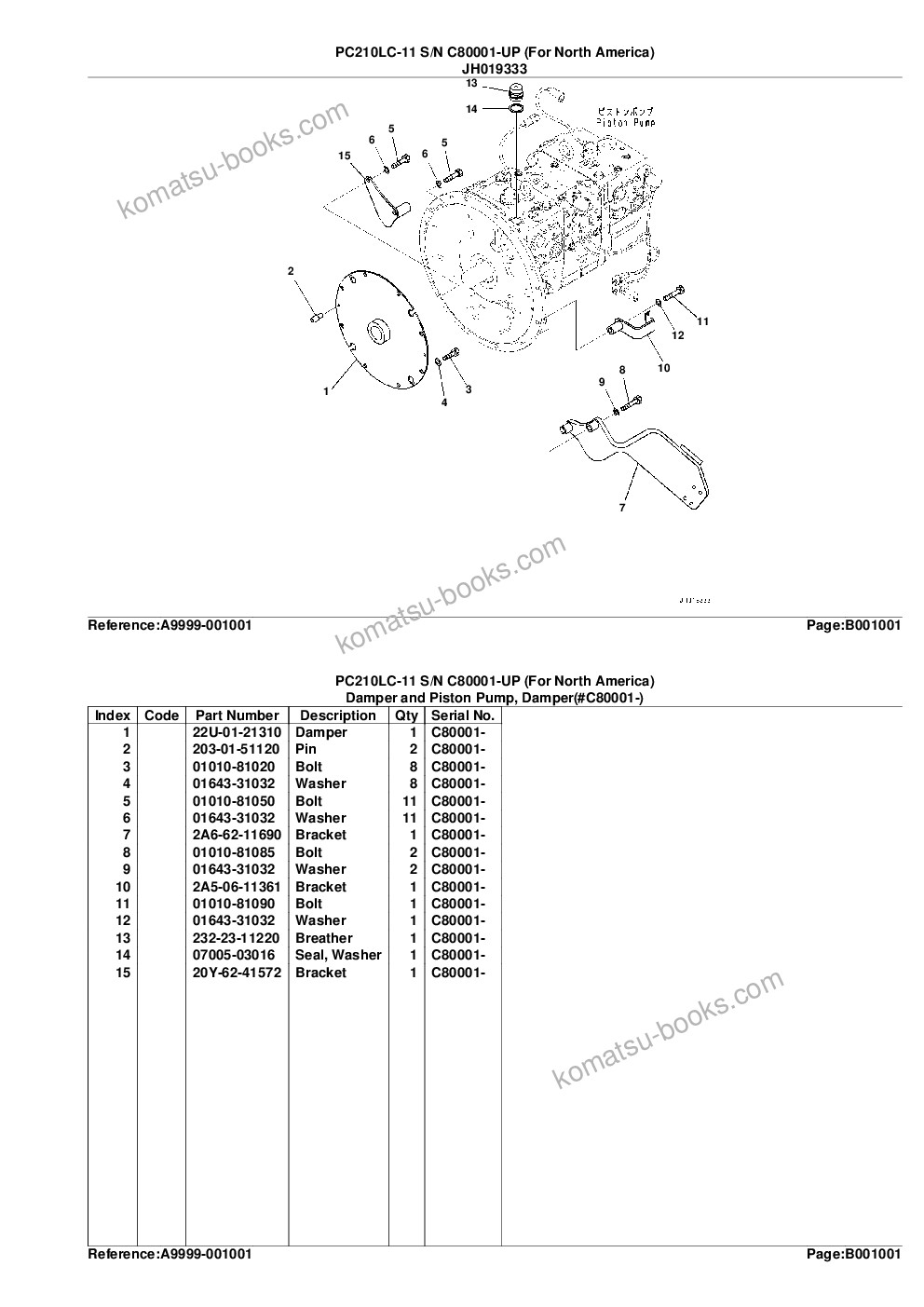 Komatsu PC210LC-11 S/N C80001-UP (For North America) Parts catalog cover Page 4