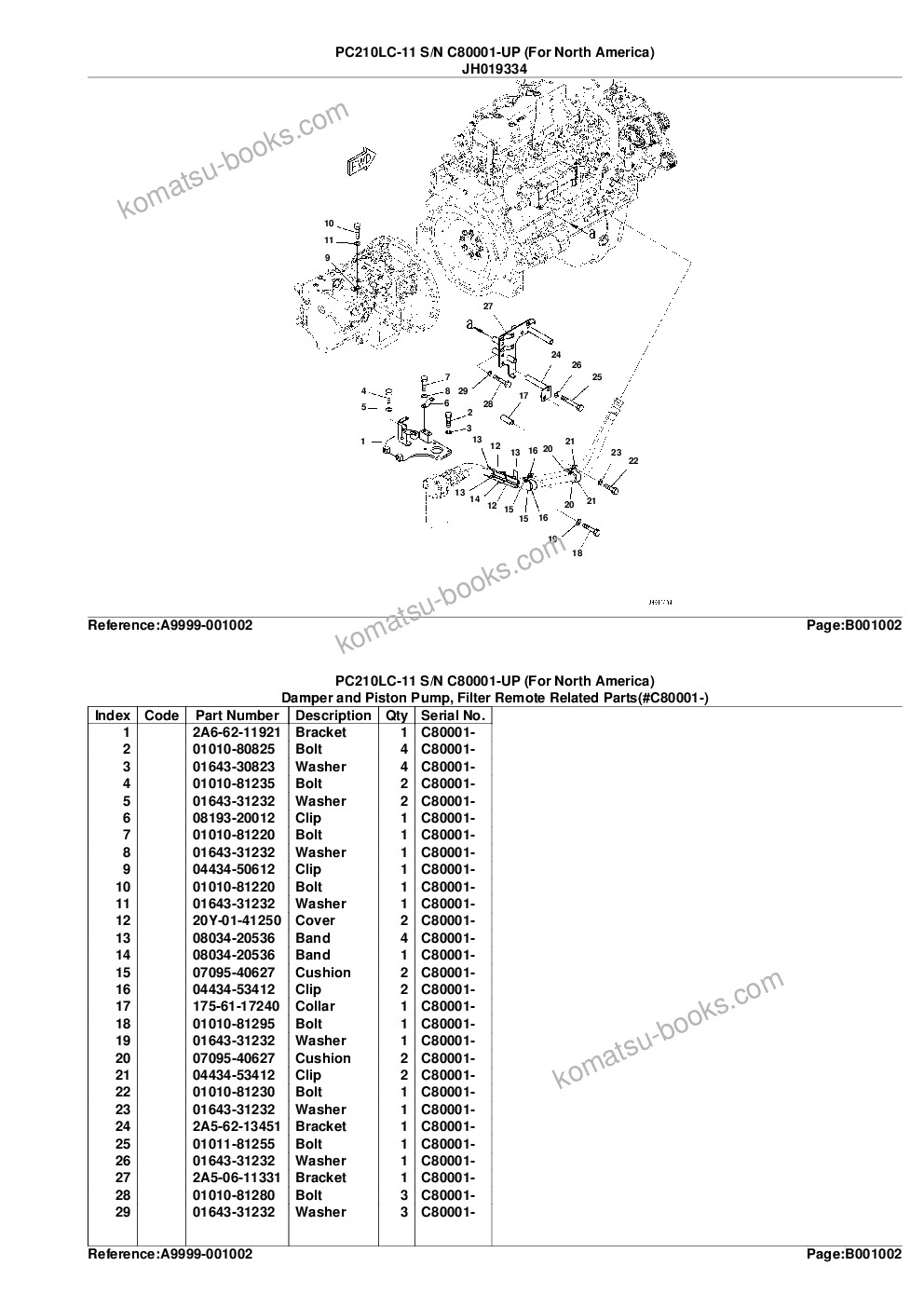Komatsu PC210LC-11 S/N C80001-UP (For North America) Parts catalog cover Page 5