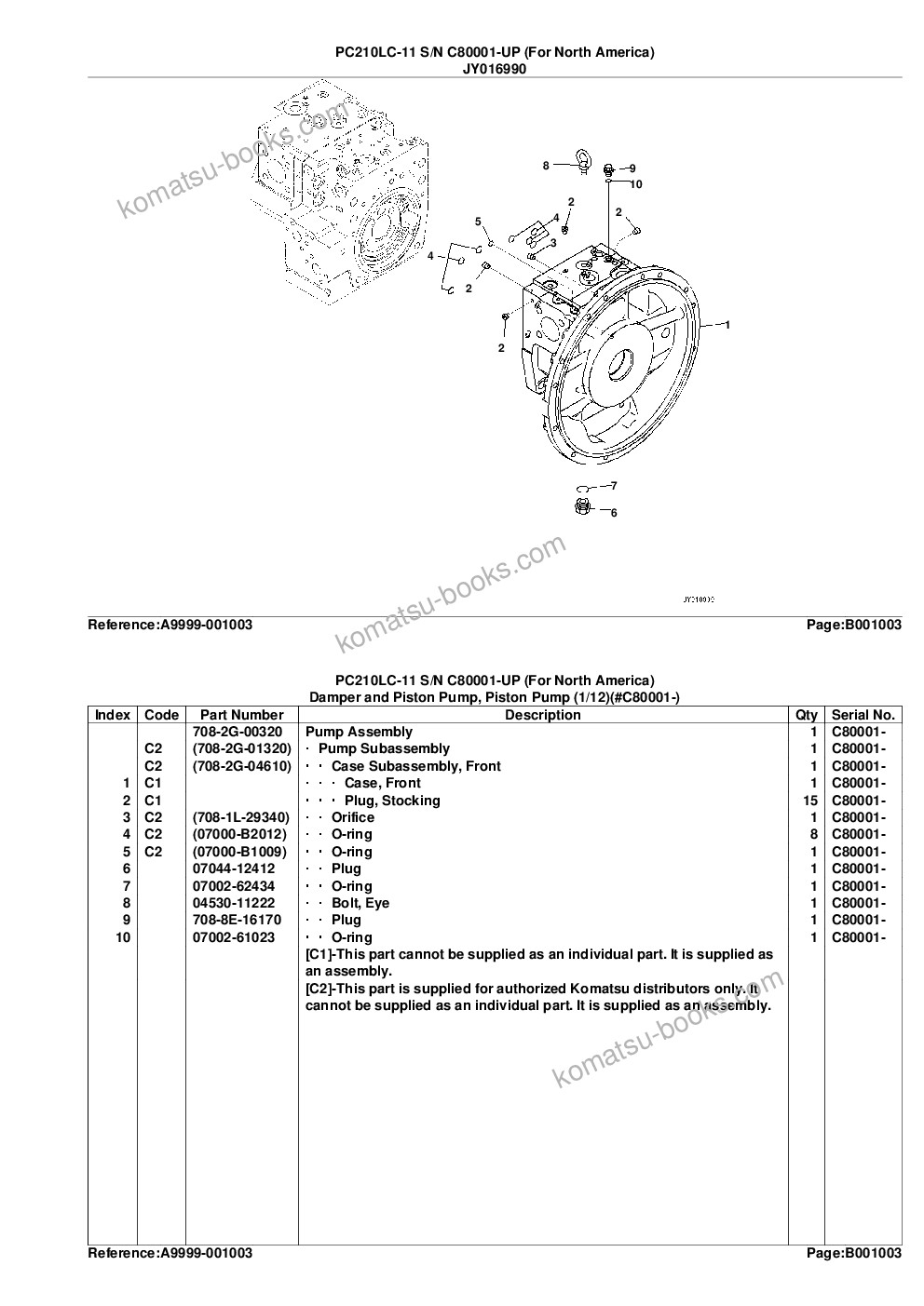 Komatsu PC210LC-11 S/N C80001-UP (For North America) Parts catalog cover Page 6