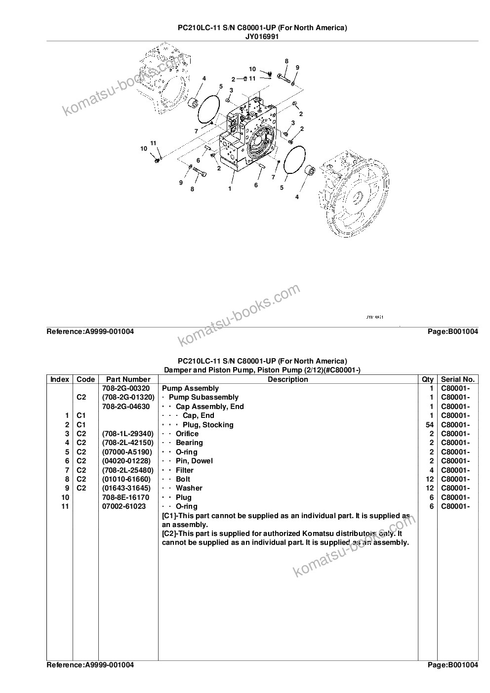 Komatsu PC210LC-11 S/N C80001-UP (For North America) Parts catalog cover Page 7