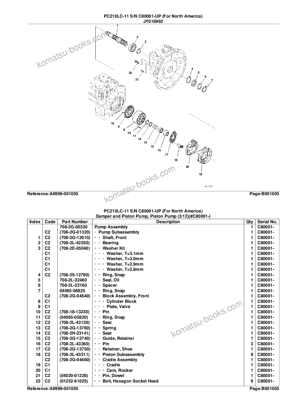 Komatsu PC210LC-11 S/N C80001-UP (For North America) Parts catalog cover Page 8