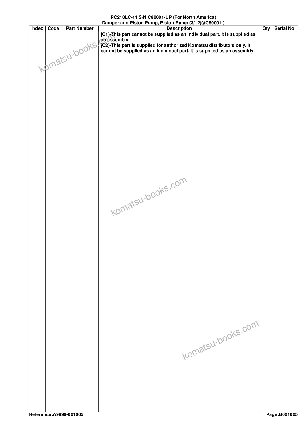 Komatsu PC210LC-11 S/N C80001-UP (For North America) Parts catalog cover Page 9