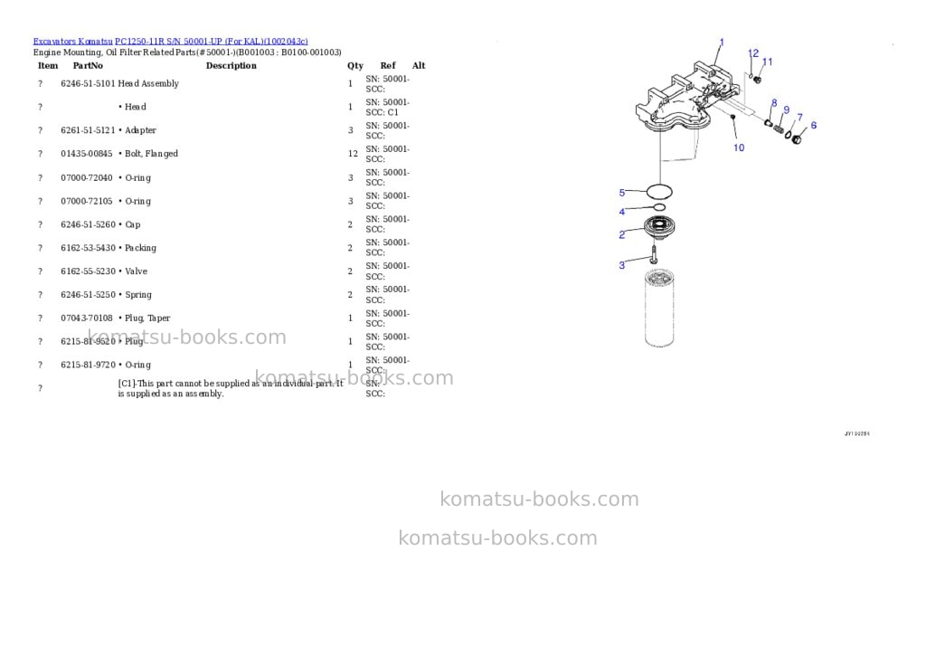 Komatsu PC1250-11R S/N 50001-UP (For KAL) Parts catalog cover Page 2