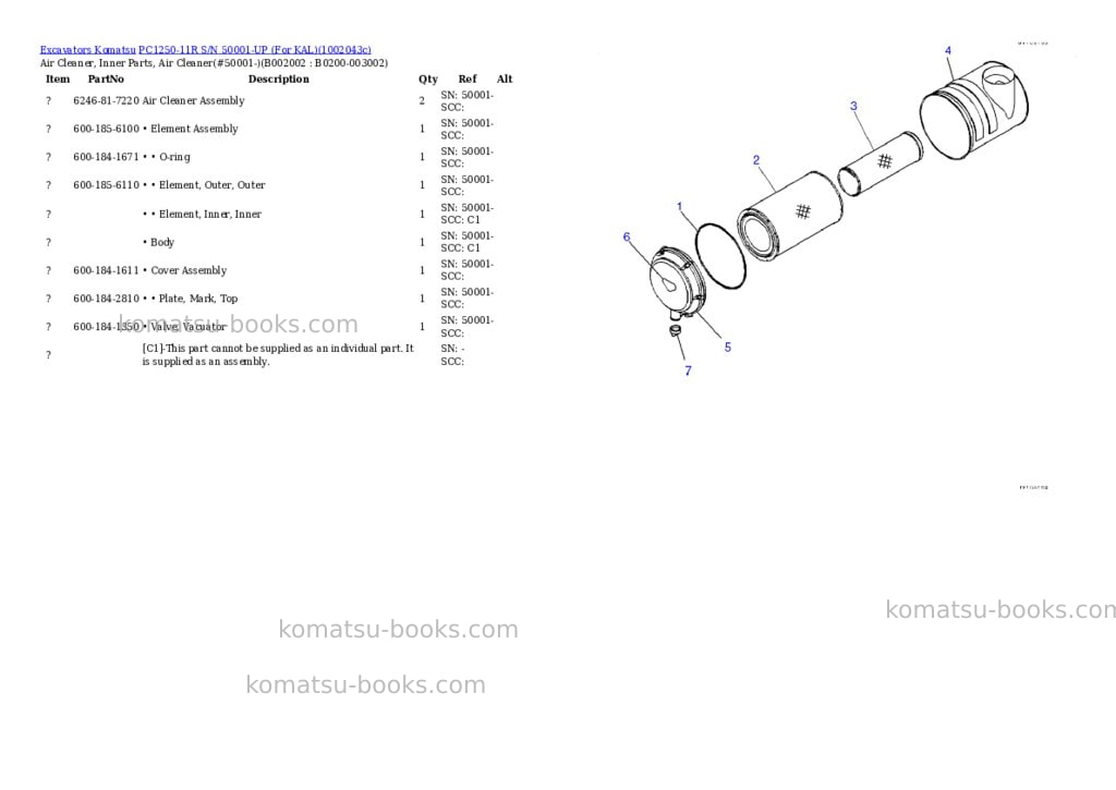 Komatsu PC1250-11R S/N 50001-UP (For KAL) Parts catalog cover Page 5