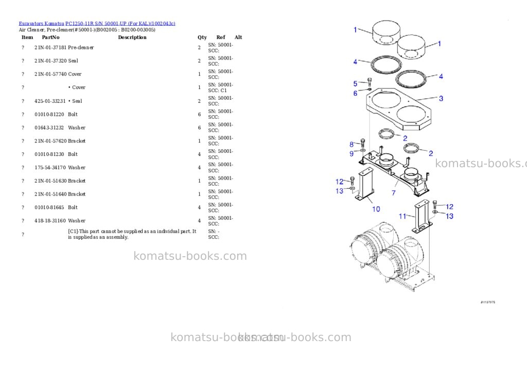Komatsu PC1250-11R S/N 50001-UP (For KAL) Parts catalog cover Page 8