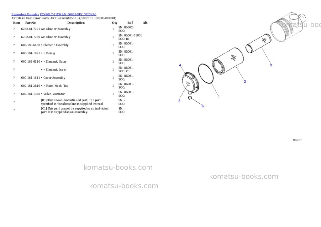 Komatsu PC490LC-11E0 S/N 86053-UP Parts catalog cover Komatsu PC490LC-11E0 S/N 86053-UP Parts catalog cover