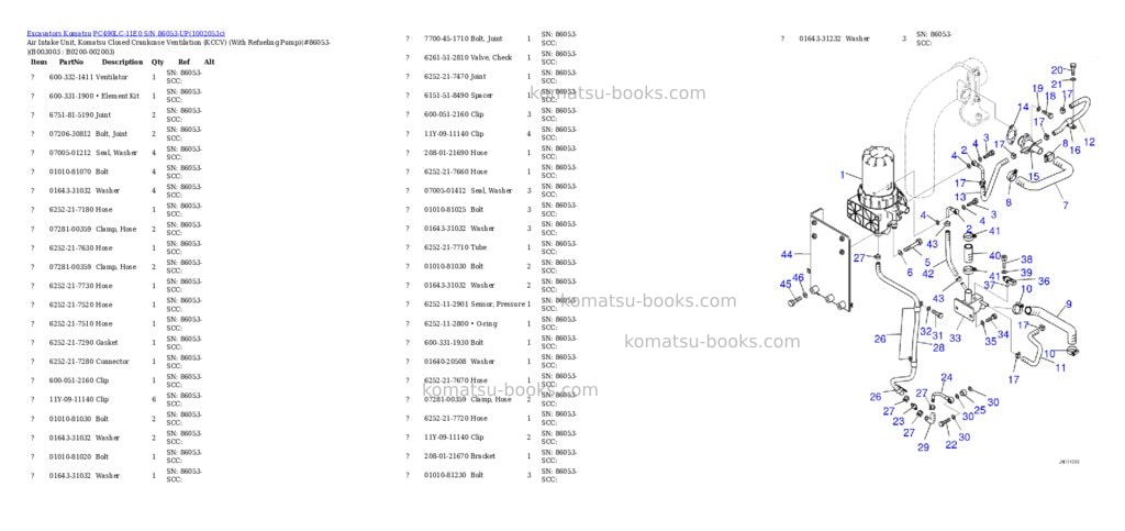 Komatsu PC490LC-11E0 S/N 86053-UP Parts catalog cover Page 6 Komatsu PC490LC-11E0 S/N 86053-UP Parts catalog cover Page 6
