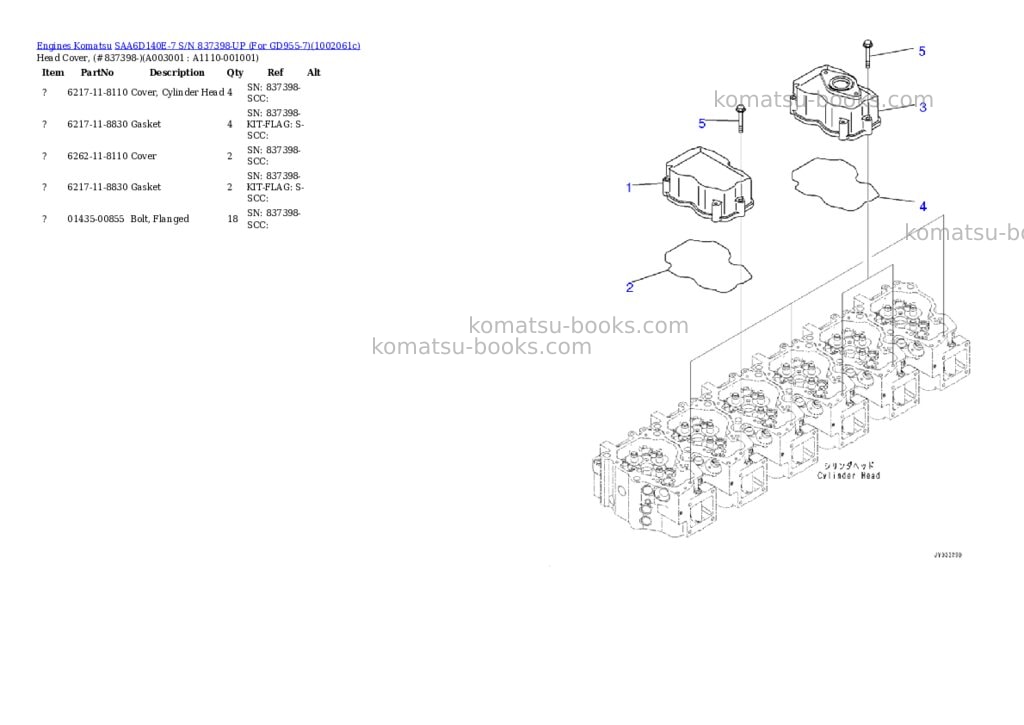 Komatsu SAA6D140E-7 S/N 837398-UP (For GD955-7) Parts catalog cover Page 5