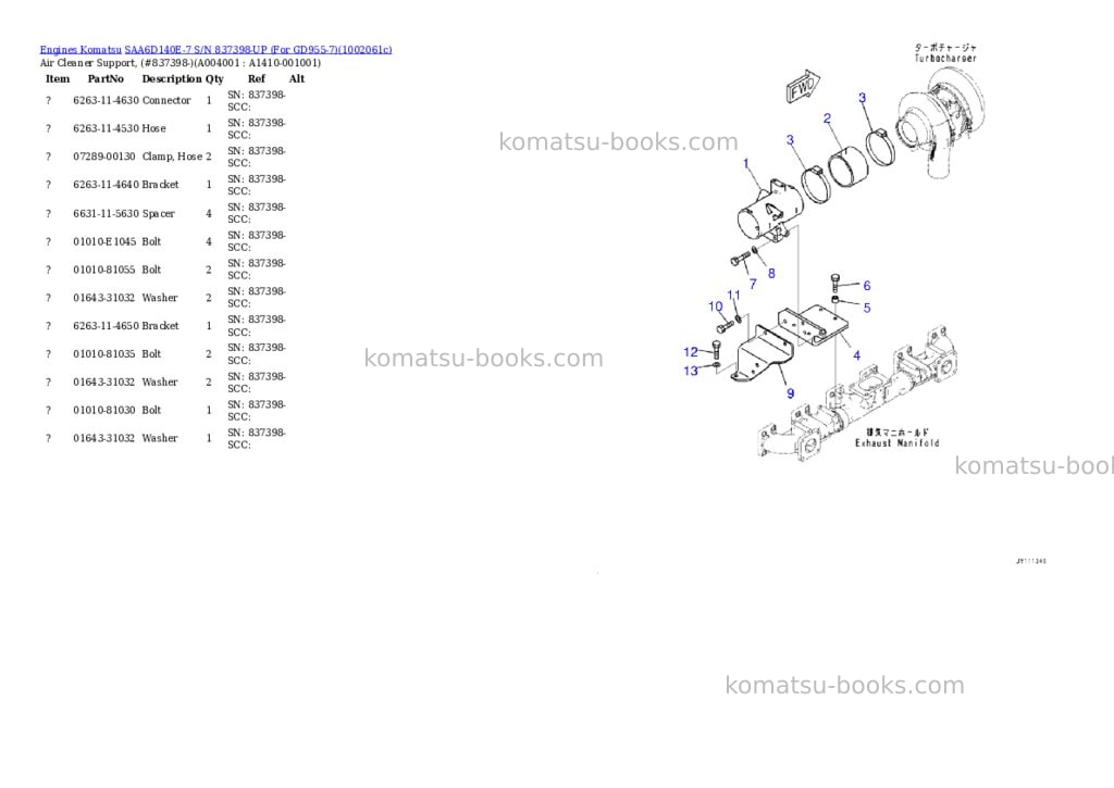 Komatsu SAA6D140E-7 S/N 837398-UP (For GD955-7) Parts catalog cover Page 6