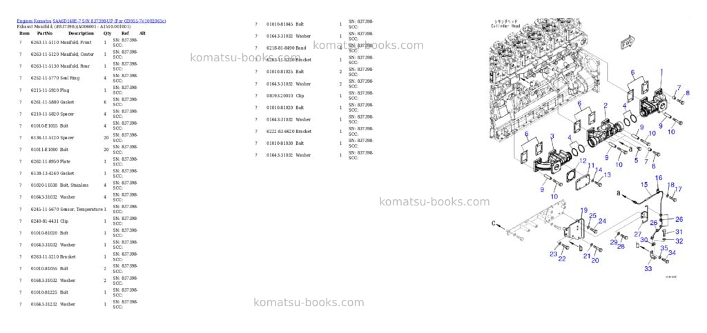 Komatsu SAA6D140E-7 S/N 837398-UP (For GD955-7) Parts catalog cover Page 8