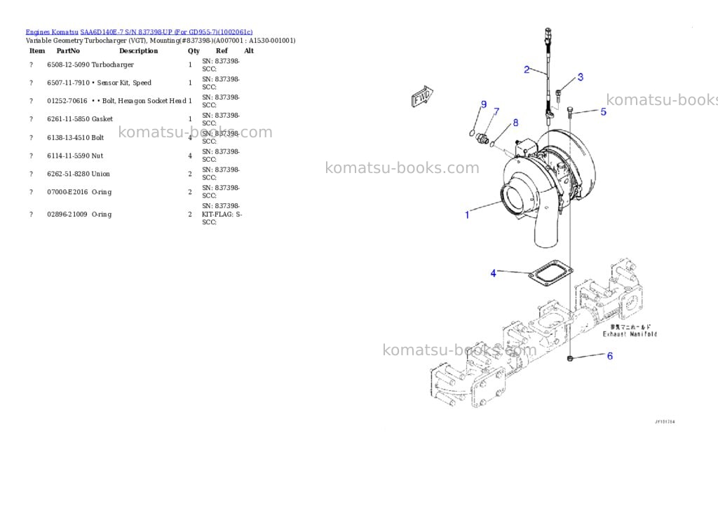 Komatsu SAA6D140E-7 S/N 837398-UP (For GD955-7) Parts catalog cover Page 9