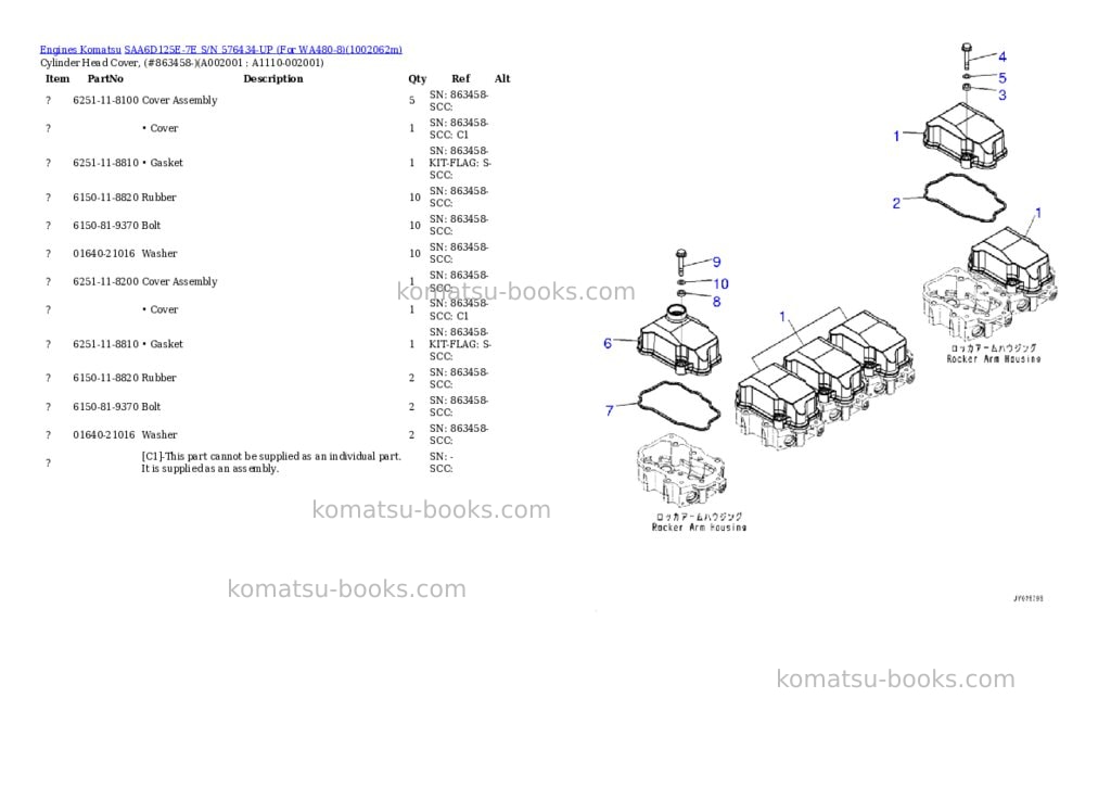 Komatsu SAA6D125E-7E S/N 576434-UP (For WA480-8) Parts catalog cover