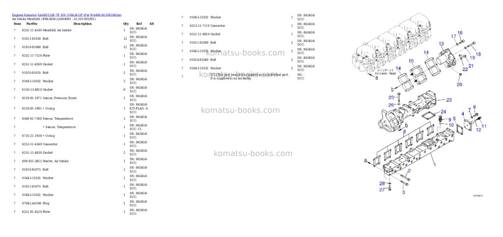 Komatsu SAA6D125E-7E S/N 576434-UP (For WA480-8) Parts catalog cover Page 4