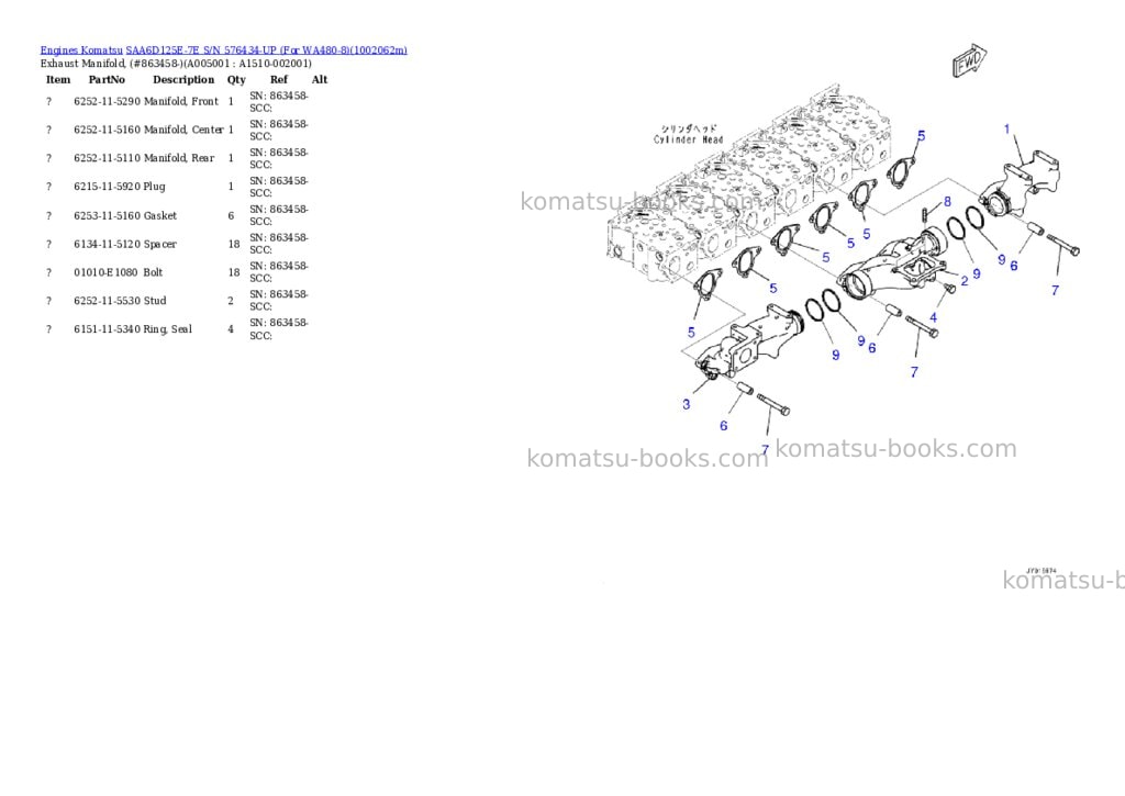 Komatsu SAA6D125E-7E S/N 576434-UP (For WA480-8) Parts catalog cover Page 5