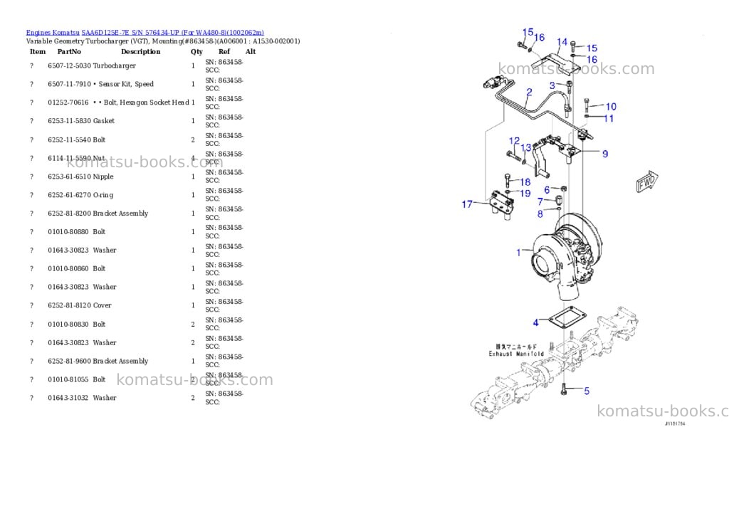Komatsu SAA6D125E-7E S/N 576434-UP (For WA480-8) Parts catalog cover Page 6