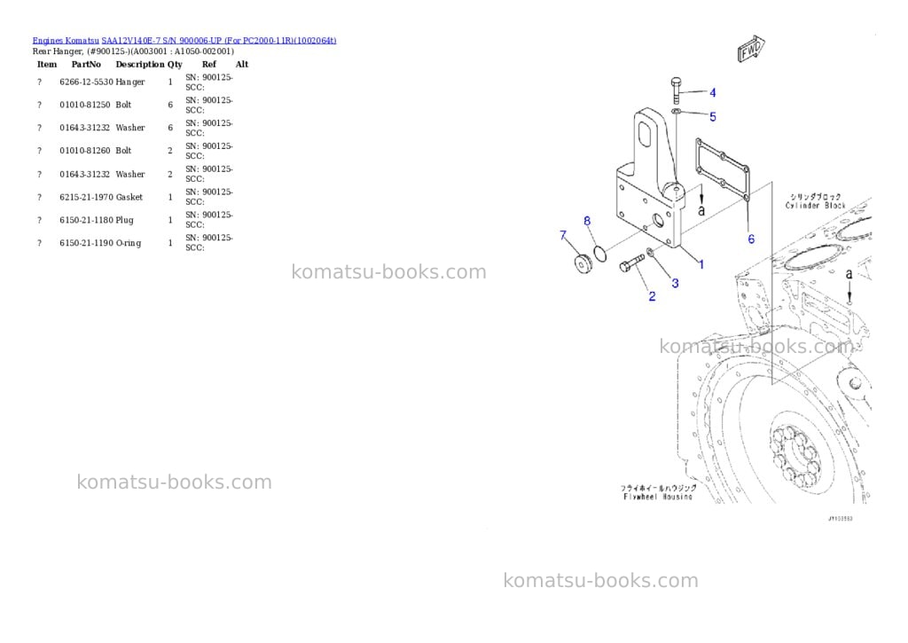 Komatsu SAA12V140E-7 S/N 900006-UP (For PC2000-11R) Parts catalog cover Page 2