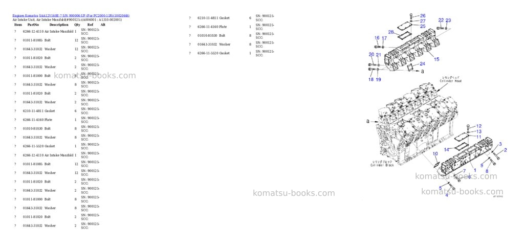 Komatsu SAA12V140E-7 S/N 900006-UP (For PC2000-11R) Parts catalog cover Page 7