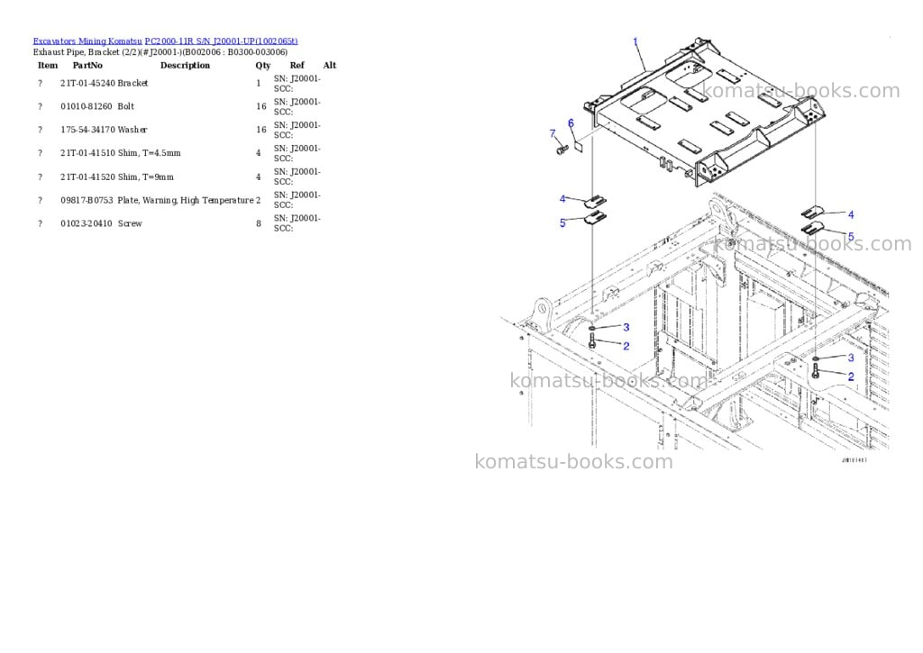 Komatsu PC2000-11R S/N J20001-UP Parts catalog cover Page 7 Komatsu PC2000-11R S/N J20001-UP Parts catalog cover Page 7