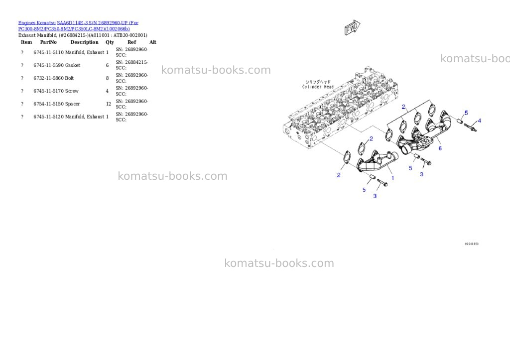 Komatsu SAA6D114E-3 S/N 26892960-UP (For PC300-8M2/PC350-8M2/PC350LC-8M2) Parts catalog cover Page 10