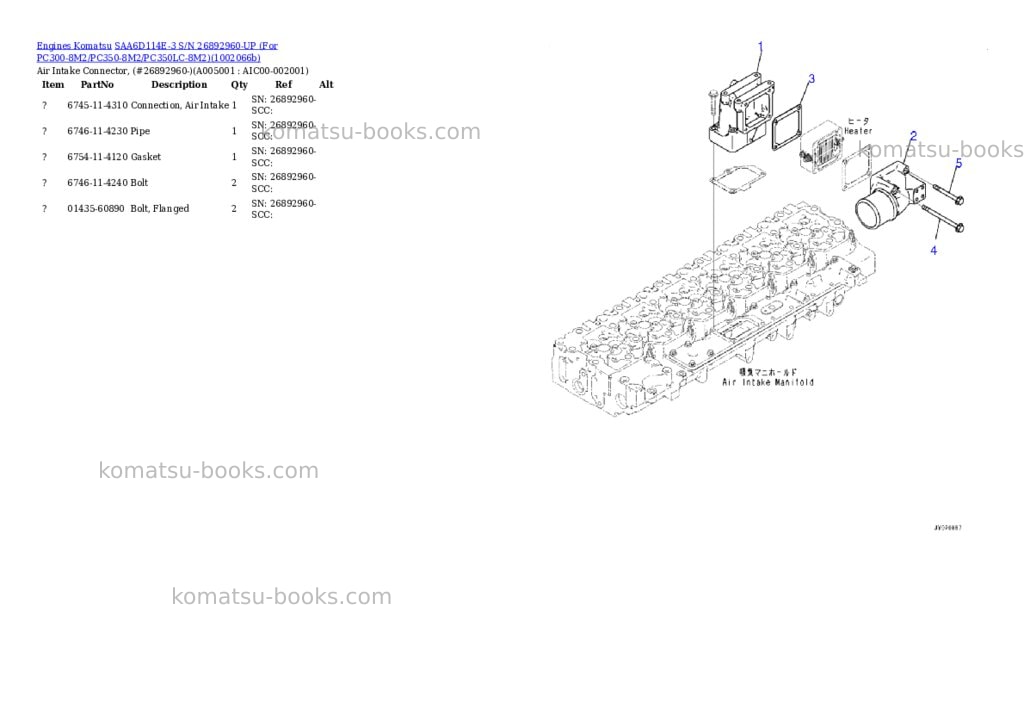 Komatsu SAA6D114E-3 S/N 26892960-UP (For PC300-8M2/PC350-8M2/PC350LC-8M2) Parts catalog cover Page 4
