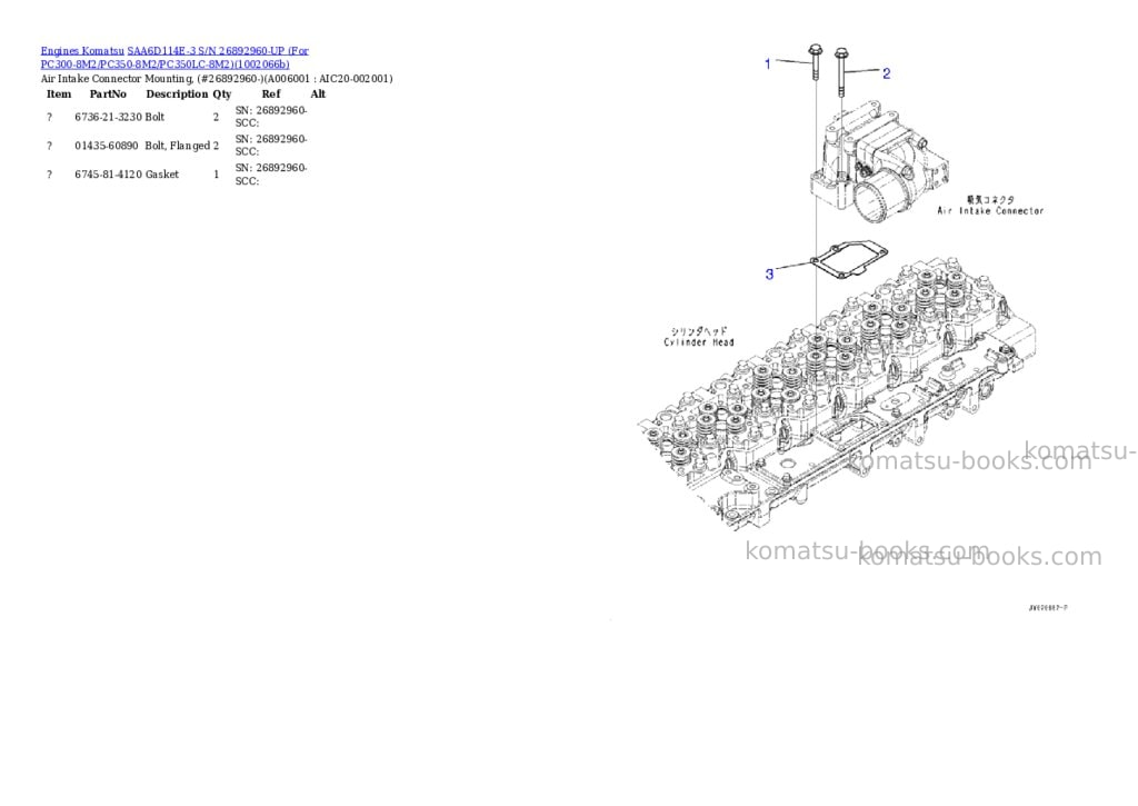 Komatsu SAA6D114E-3 S/N 26892960-UP (For PC300-8M2/PC350-8M2/PC350LC-8M2) Parts catalog cover Page 5