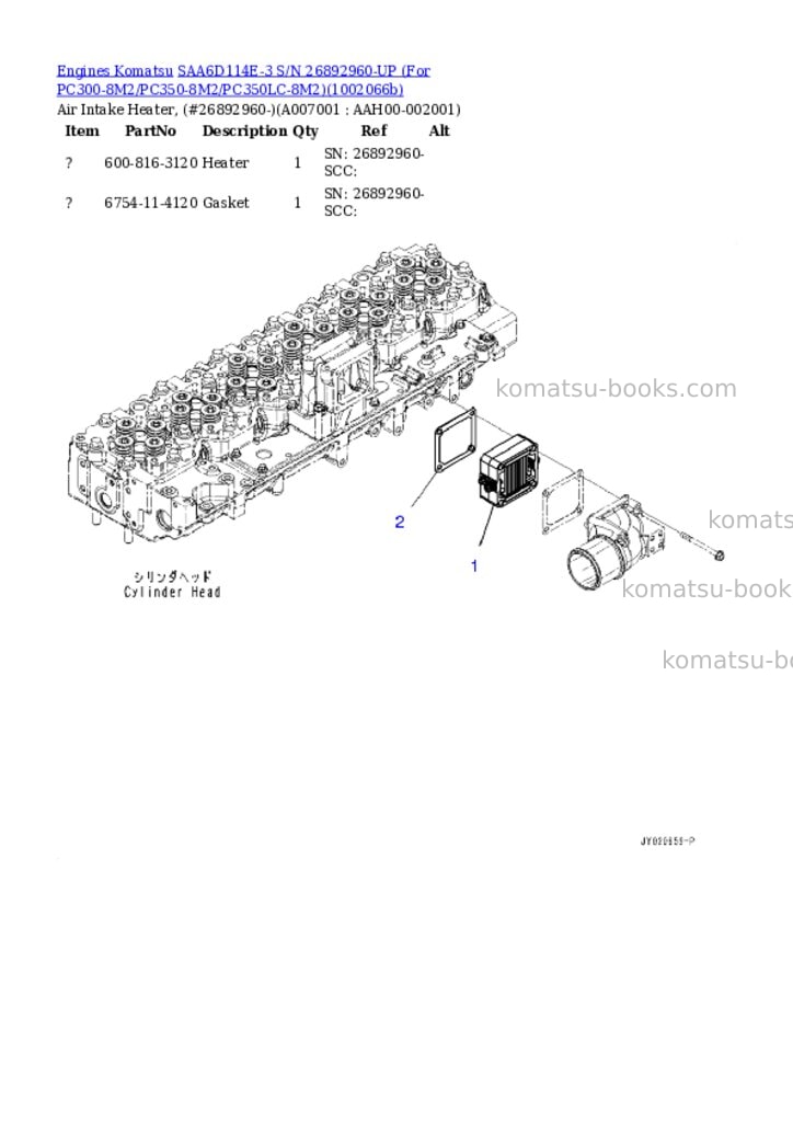 Komatsu SAA6D114E-3 S/N 26892960-UP (For PC300-8M2/PC350-8M2/PC350LC-8M2) Parts catalog cover Page 6