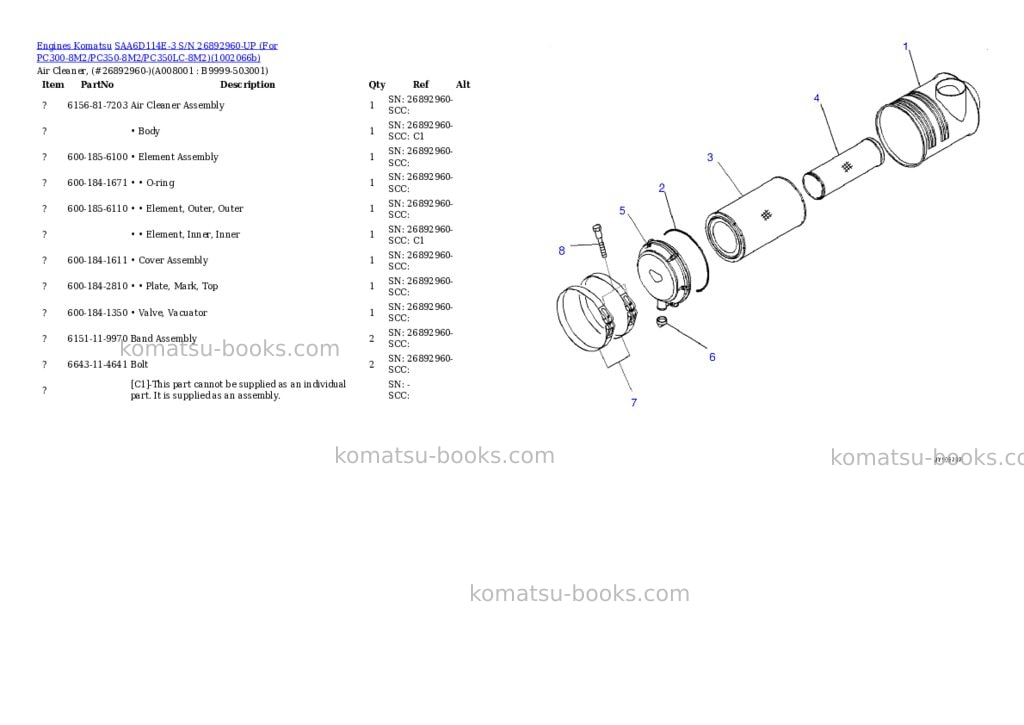 Komatsu SAA6D114E-3 S/N 26892960-UP (For PC300-8M2/PC350-8M2/PC350LC-8M2) Parts catalog cover Page 7