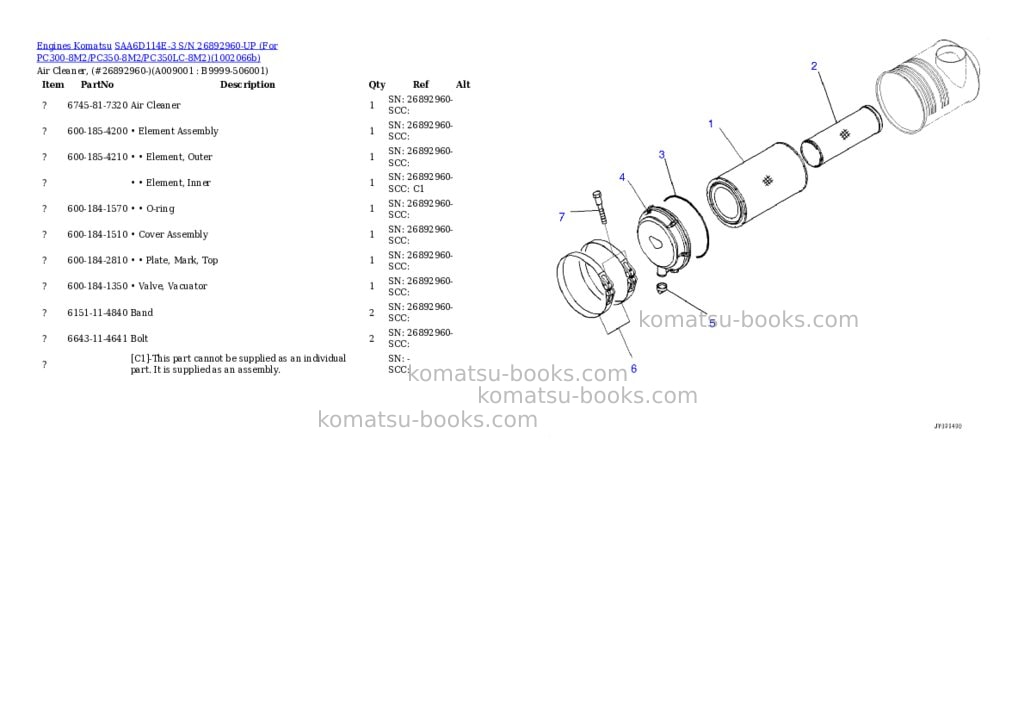 Komatsu SAA6D114E-3 S/N 26892960-UP (For PC300-8M2/PC350-8M2/PC350LC-8M2) Parts catalog cover Page 8