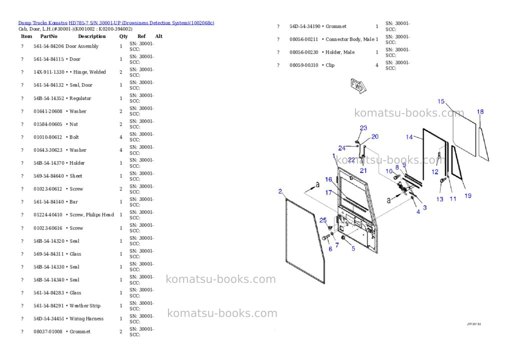 Komatsu HD785-7 S/N 30001-UP (Drowsiness Detection System) Parts catalog cover