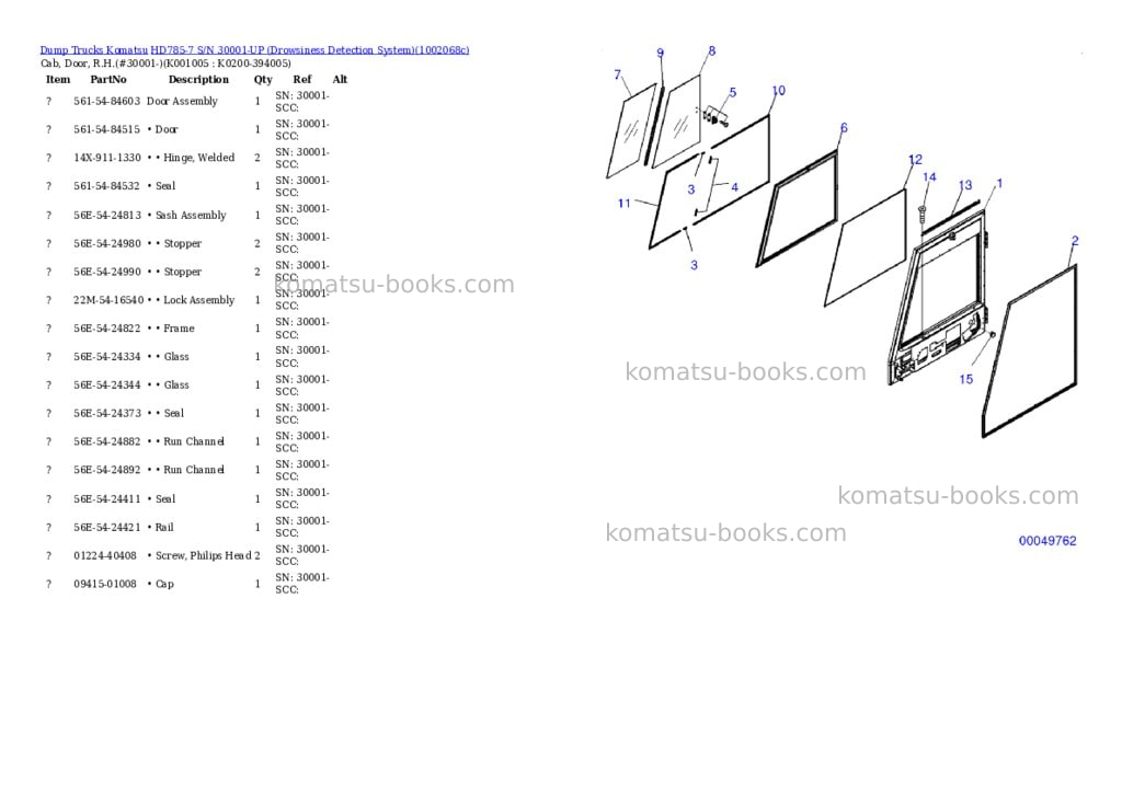 Komatsu HD785-7 S/N 30001-UP (Drowsiness Detection System) Parts catalog cover Page 4