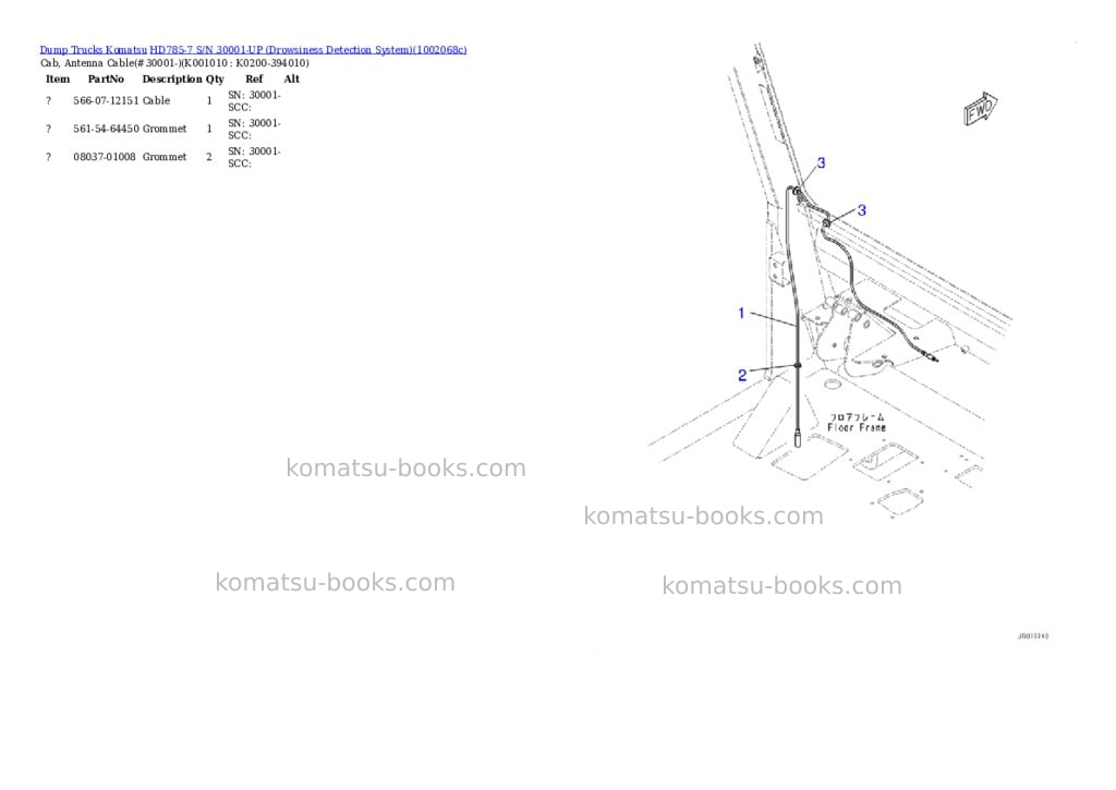 Komatsu HD785-7 S/N 30001-UP (Drowsiness Detection System) Parts catalog cover Page 9