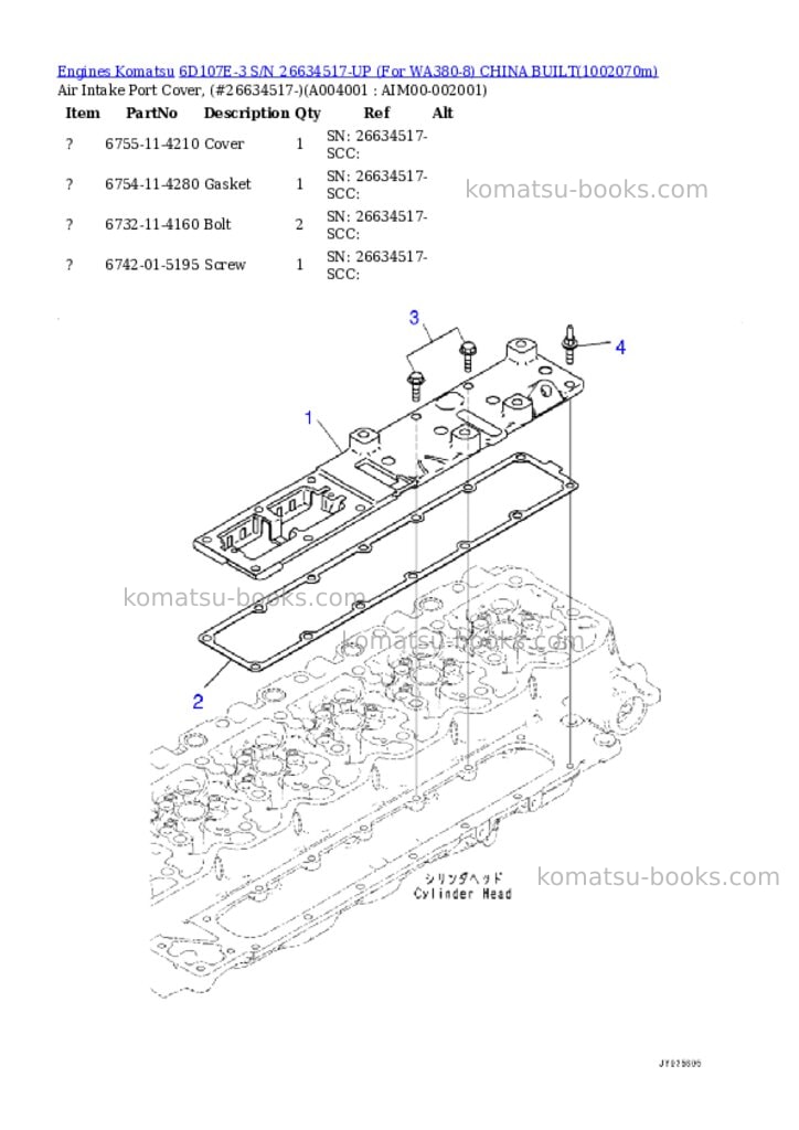 Komatsu 6D107E-3 S/N 26634517-UP (For WA380-8) CHINA BUILT Parts catalog cover Page 4 Komatsu 6D107E-3 S/N 26634517-UP (For WA380-8) CHINA BUILT Parts catalog cover Page 4
