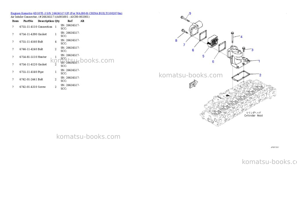 Komatsu 6D107E-3 S/N 26634517-UP (For WA380-8) CHINA BUILT Parts catalog cover Page 5 Komatsu 6D107E-3 S/N 26634517-UP (For WA380-8) CHINA BUILT Parts catalog cover Page 5