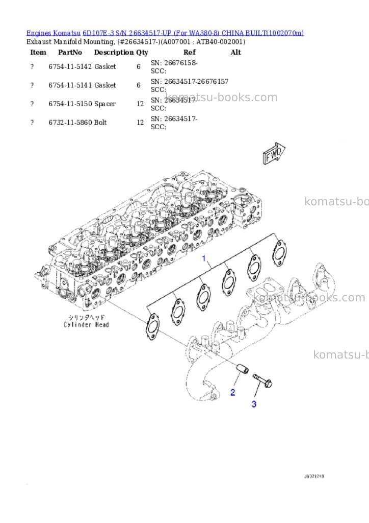 Komatsu 6D107E-3 S/N 26634517-UP (For WA380-8) CHINA BUILT Parts catalog cover Page 7 Komatsu 6D107E-3 S/N 26634517-UP (For WA380-8) CHINA BUILT Parts catalog cover Page 7