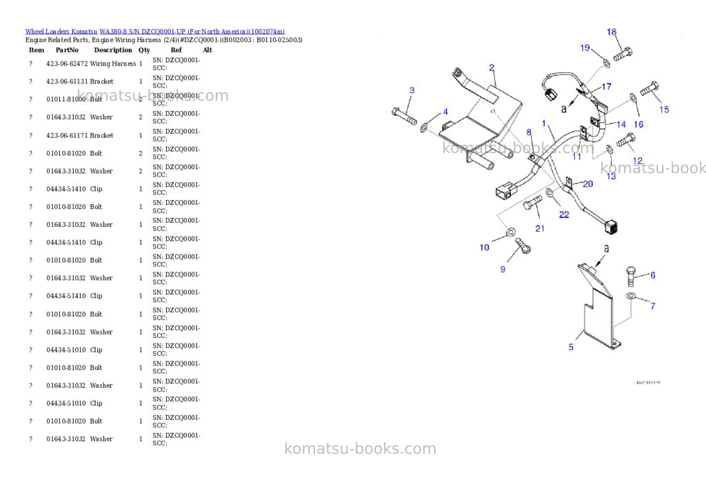 Komatsu WA380-8 S/N DZCQ0001-UP (For North America) Parts catalog cover Page 3 Komatsu WA380-8 S/N DZCQ0001-UP (For North America) Parts catalog cover Page 3